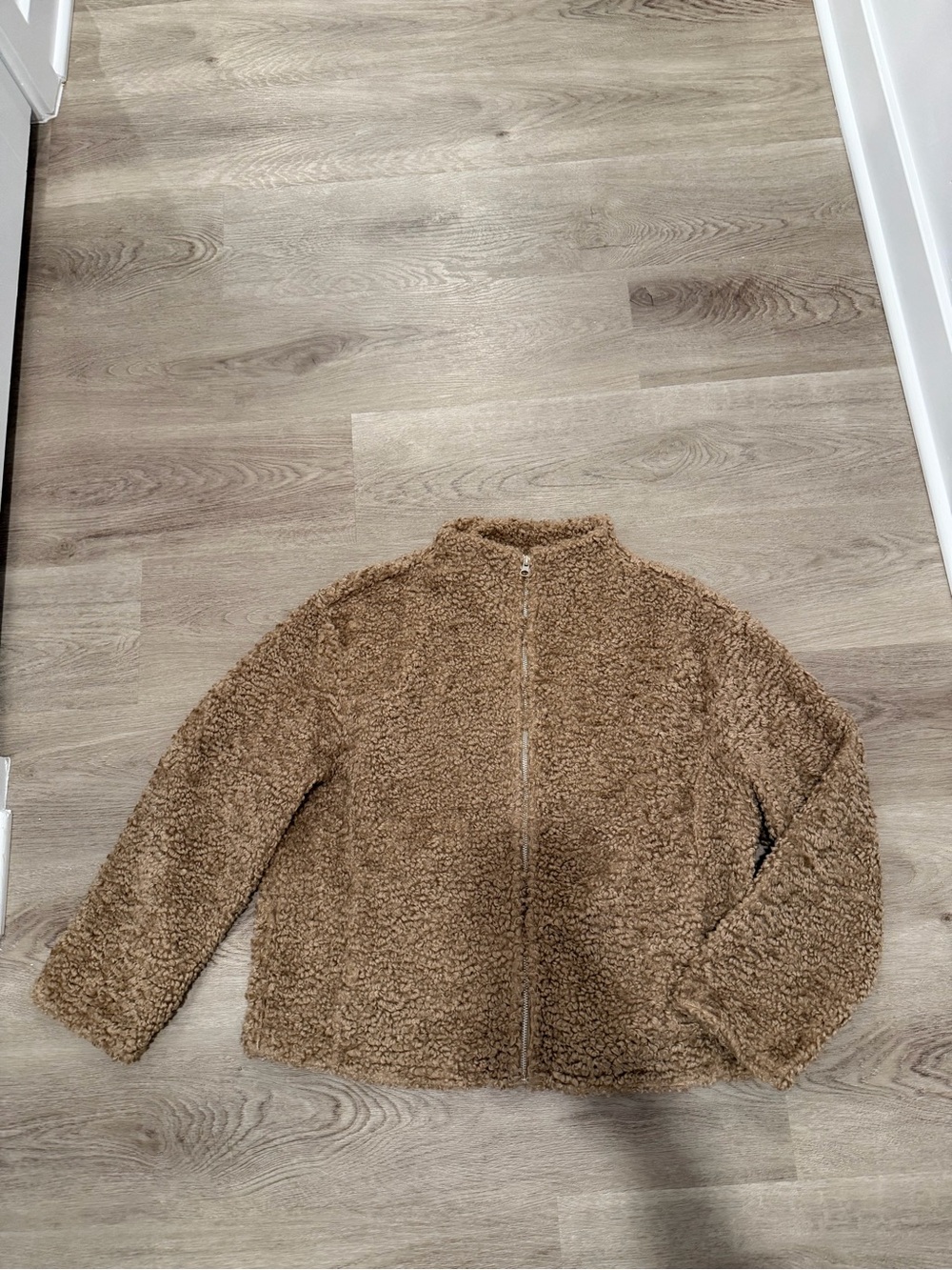 H&M Cozy Zip-Front Faux Shearling Jacket in Brown